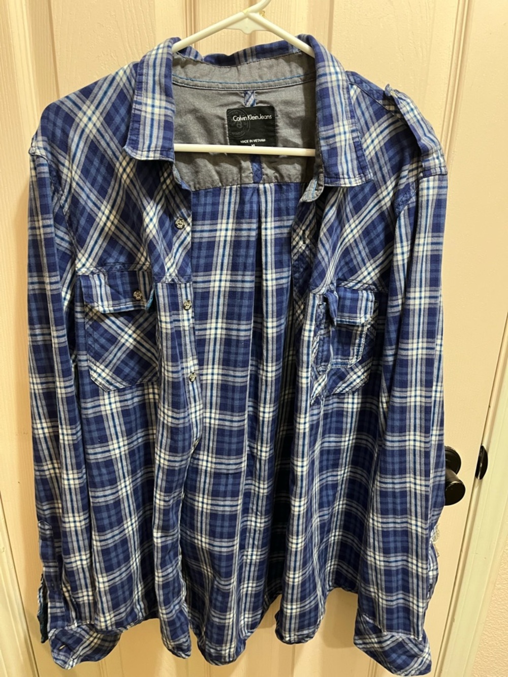 Calvin Klein Jeans Blue and White Plaid Button-Down Shirt